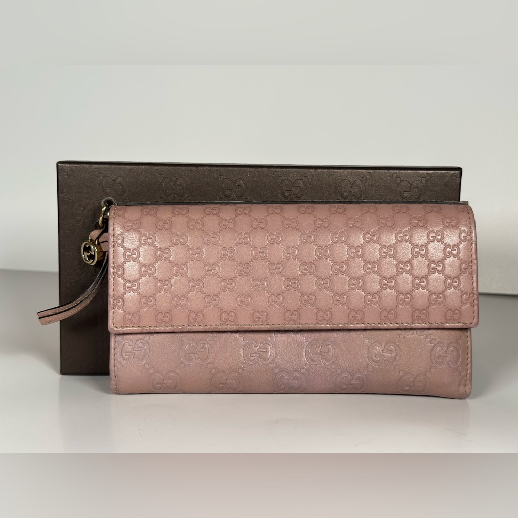 Authentic Gucci Blush Pink Gg Embossed Leather Long Wallet